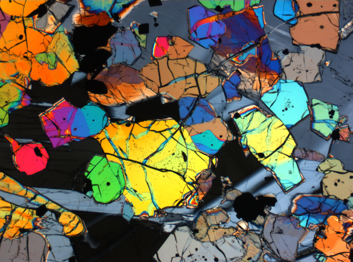 Thin Section Photograph of Apollo 12 Sample 12035,62 in Cross-Polarized Light at 2.5x Magnification and 2.85 mm Field of View (View #68)