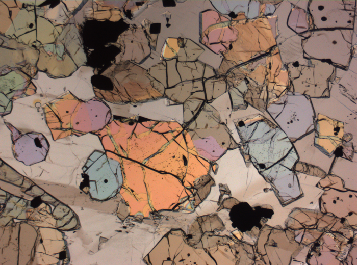 Thin Section Photograph of Apollo 12 Sample 12035,62 in Plane-Polarized Light at 2.5x Magnification and 2.85 mm Field of View (View #69)