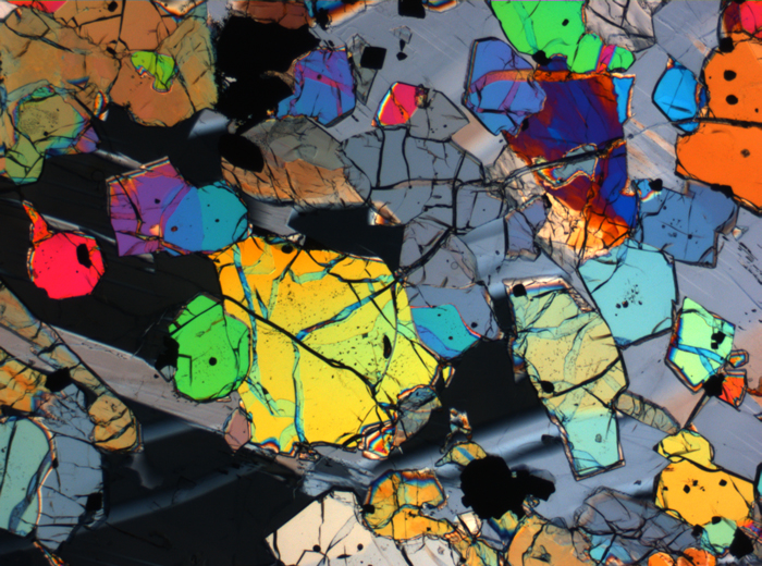 Thin Section Photograph of Apollo 12 Sample 12035,62 in Cross-Polarized Light at 2.5x Magnification and 2.85 mm Field of View (View #71)