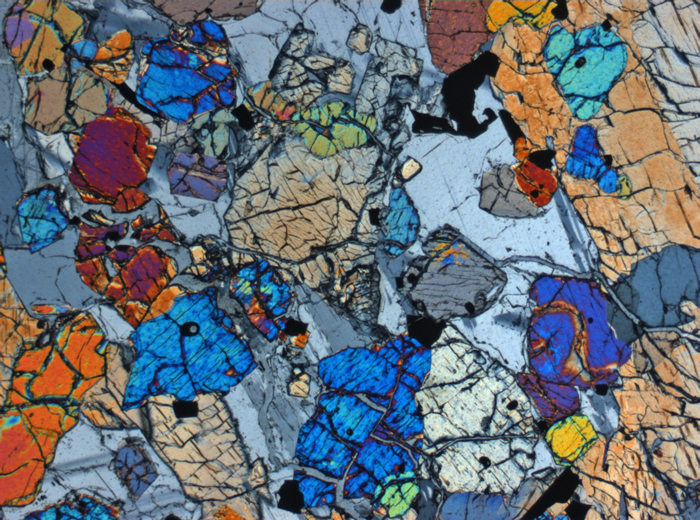 Thin Section Photograph of Apollo 12 Sample 12036,8 in Cross-Polarized Light at 2.5x Magnification and 2.85 mm Field of View (View #2)