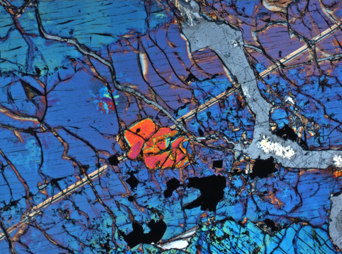 Thin Section Photograph of Apollo 12 Sample 12036,8 in Cross-Polarized Light at 2.5x Magnification and 2.85 mm Field of View (View #4)
