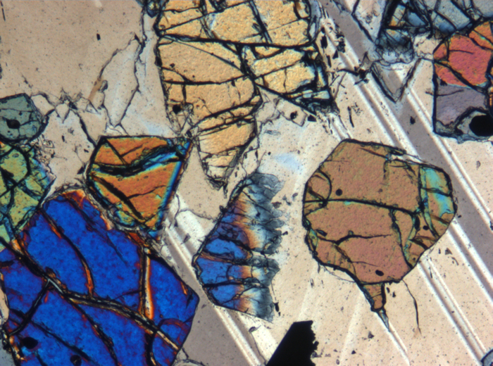 Thin Section Photograph of Apollo 12 Sample 12036,8 in Cross-Polarized Light at 5x Magnification and 1.4 mm Field of View (View #5)