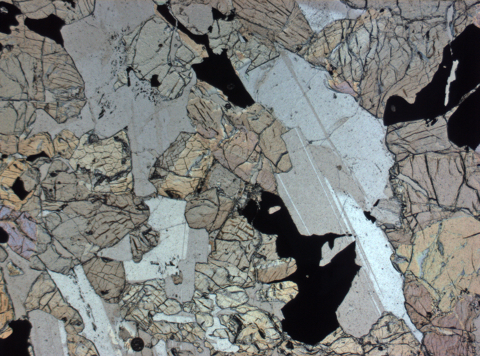 Thin Section Photograph of Apollo 12 Sample 12040,2 in Plane-Polarized Light at 2.5x Magnification and 2.85 mm Field of View (View #1)
