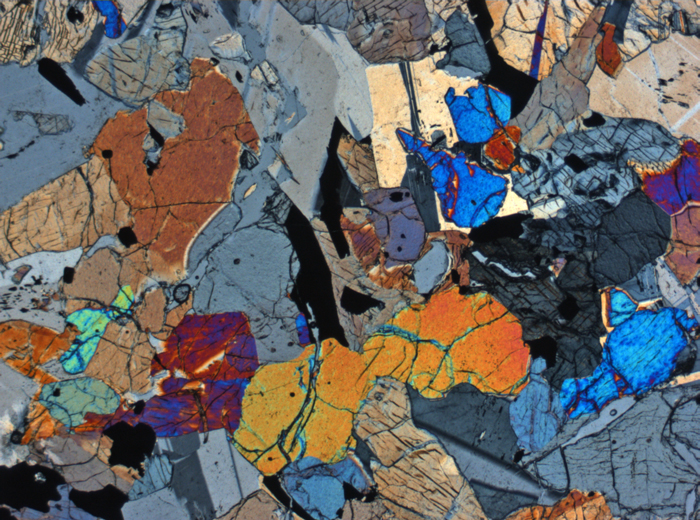 Thin Section Photograph of Apollo 12 Sample 12040,2 in Cross-Polarized Light at 2.5x Magnification and 2.85 mm Field of View (View #2)