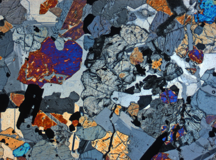 Thin Section Photograph of Apollo 12 Sample 12040,2 in Cross-Polarized Light at 2.5x Magnification and 2.85 mm Field of View (View #4)
