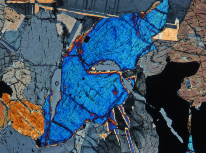 Thin Section Photograph of Apollo 12 Sample 12040,2 in Cross-Polarized Light at 5x Magnification and 1.4 mm Field of View (View #6)
