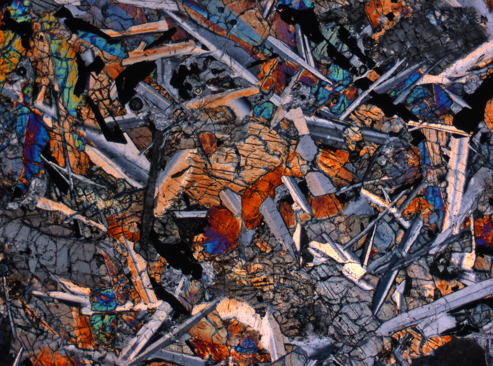 Thin Section Photograph of Apollo 12 Sample 12046,5 in Cross-Polarized Light at 2.5x Magnification and 2.85 mm Field of View (View #2)