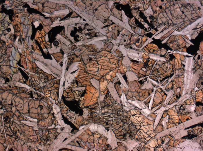 Thin Section Photograph of Apollo 12 Sample 12046,5 in Plane-Polarized Light at 2.5x Magnification and 2.85 mm Field of View (View #2)