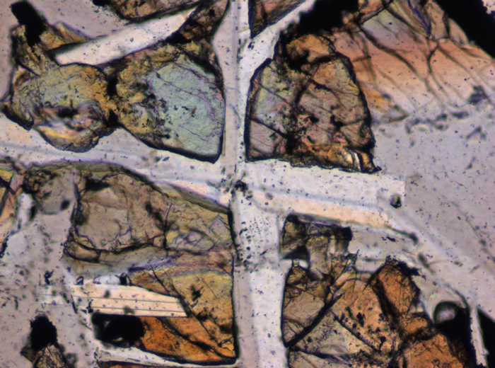 Thin Section Photograph of Apollo 12 Sample 12047,8 in Plane-Polarized Light at 10x Magnification and 0.7 mm Field of View (View #4)