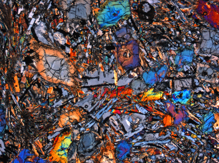 Thin Section Photograph of Apollo 12 Sample 12053,85 in Cross-Polarized Light at 2.5x Magnification and 2.85 mm Field of View (View #2)