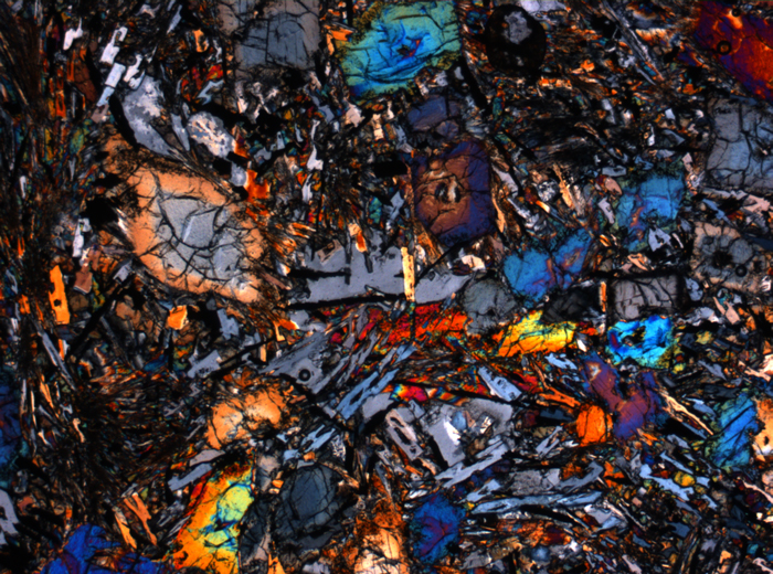 Thin Section Photograph of Apollo 12 Sample 12053,85 in Cross-Polarized Light at 2.5x Magnification and 2.85 mm Field of View (View #2)