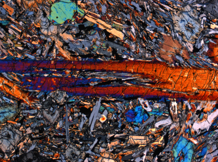 Thin Section Photograph of Apollo 12 Sample 12053,85 in Cross-Polarized Light at 2.5x Magnification and 2.85 mm Field of View (View #3)