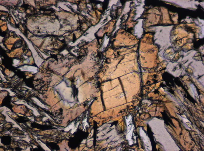 Thin Section Photograph of Apollo 12 Sample 12053,85 in Plane-Polarized Light at 10x Magnification and 0.7 mm Field of View (View #4)