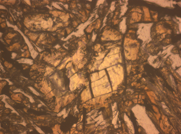 Thin Section Photograph of Apollo 12 Sample 12053,85 in Reflected Light at 10x Magnification and 0.7 mm Field of View (View #4)