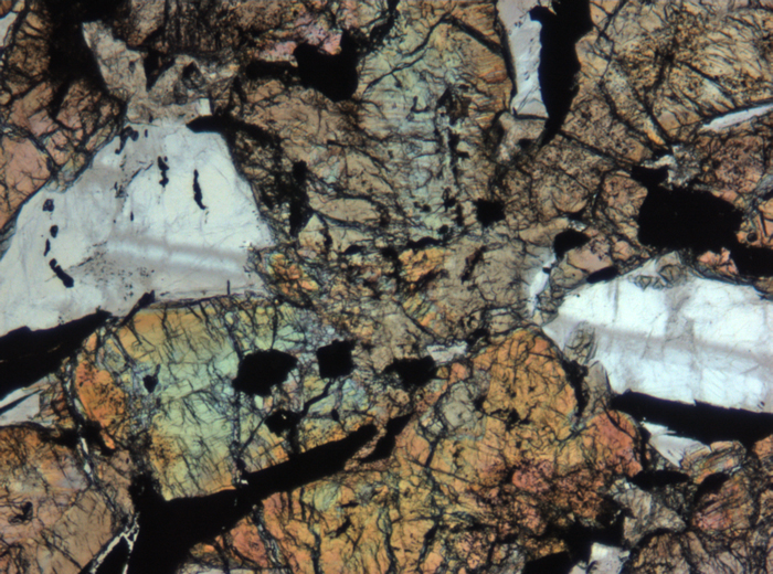 Thin Section Photograph of Apollo 12 Sample 12054,78 in Plane-Polarized Light at 5x Magnification and 1.4 mm Field of View (View #3)