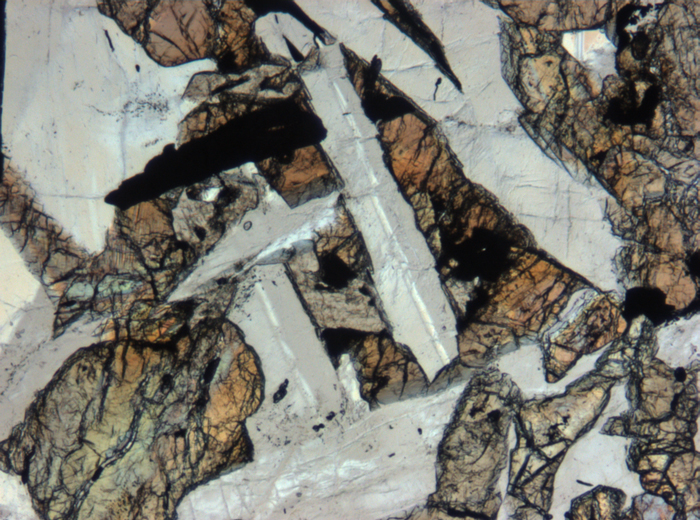 Thin Section Photograph of Apollo 12 Sample 12054,78 in Plane-Polarized Light at 5x Magnification and 1.4 mm Field of View (View #4)