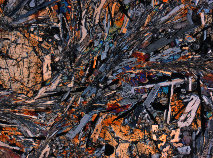 Thin Section Photograph of Apollo 12 Sample 12055,7 in Cross-Polarized Light at 2.5x Magnification and 2.85 mm Field of View (View #1)