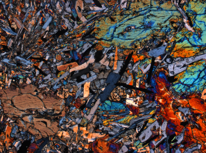 Thin Section Photograph of Apollo 12 Sample 12055,7 in Cross-Polarized Light at 2.5x Magnification and 2.85 mm Field of View (View #2)