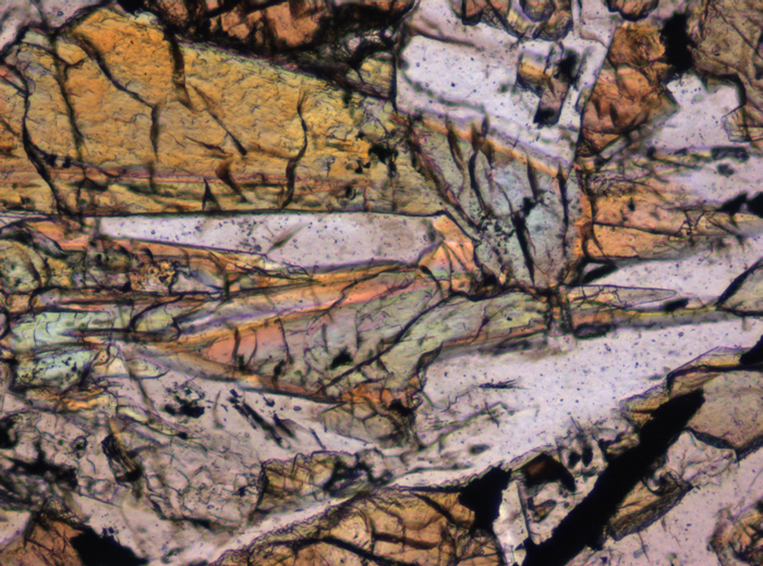 Thin Section Photograph of Apollo 12 Sample 12055,7 in Plane-Polarized Light at 10x Magnification and 0.7 mm Field of View (View #4)