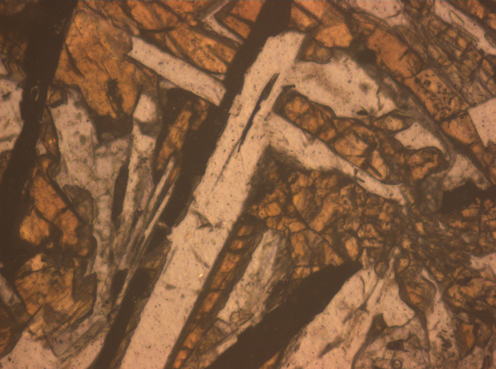 Thin Section Photograph of Apollo 12 Sample 12055,7 in Reflected Light at 10x Magnification and 0.7 mm Field of View (View #5)
