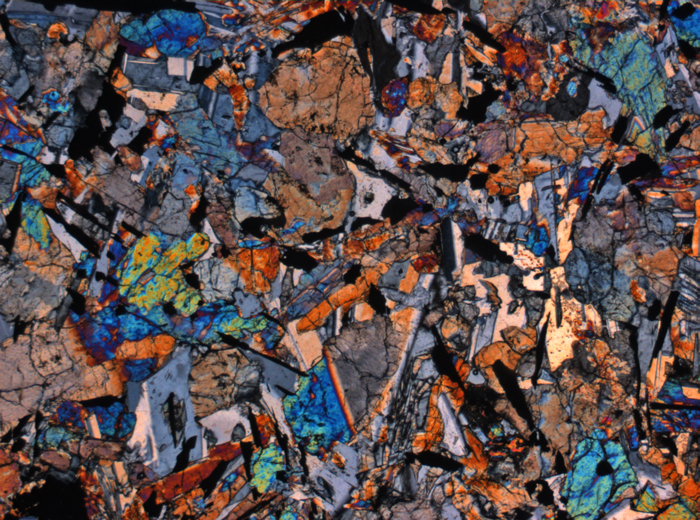 Thin Section Photograph of Apollo 12 Sample 12063,11 in Cross-Polarized Light at 2.5x Magnification and 2.85 mm Field of View (View #2)