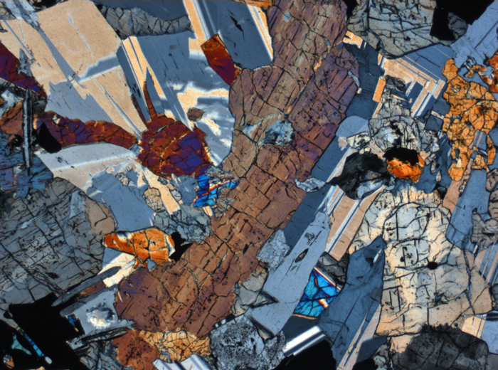 Thin Section Photograph of Apollo 12 Sample 12064,6 in Cross-Polarized Light at 2.5x Magnification and 2.85 mm Field of View (View #1)