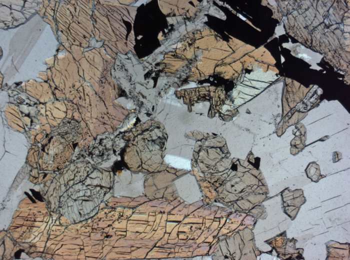 Thin Section Photograph of Apollo 12 Sample 12064,6 in Plane-Polarized Light at 2.5x Magnification and 2.85 mm Field of View (View #3)