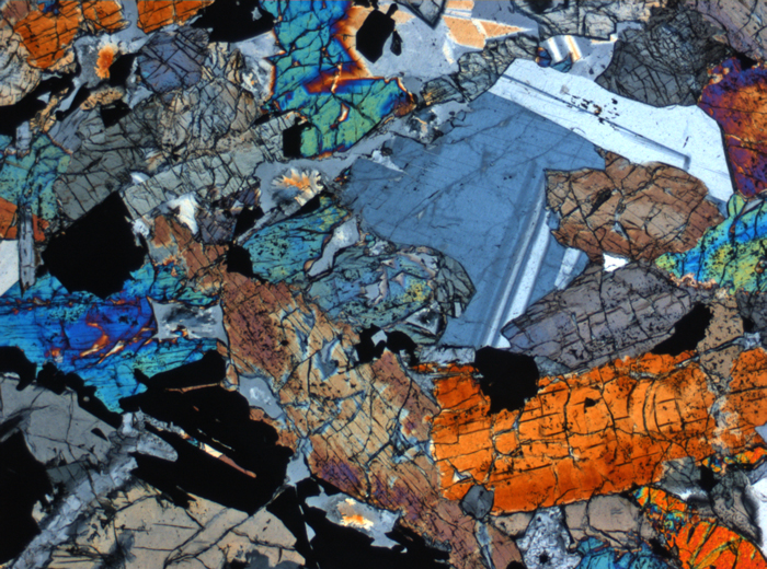 Thin Section Photograph of Apollo 12 Sample 12064,6 in Cross-Polarized Light at 2.5x Magnification and 2.85 mm Field of View (View #4)