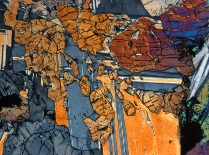Thin Section Photograph of Apollo 12 Sample 12064,6 in Cross-Polarized Light at 5x Magnification and 1.4 mm Field of View (View #6)
