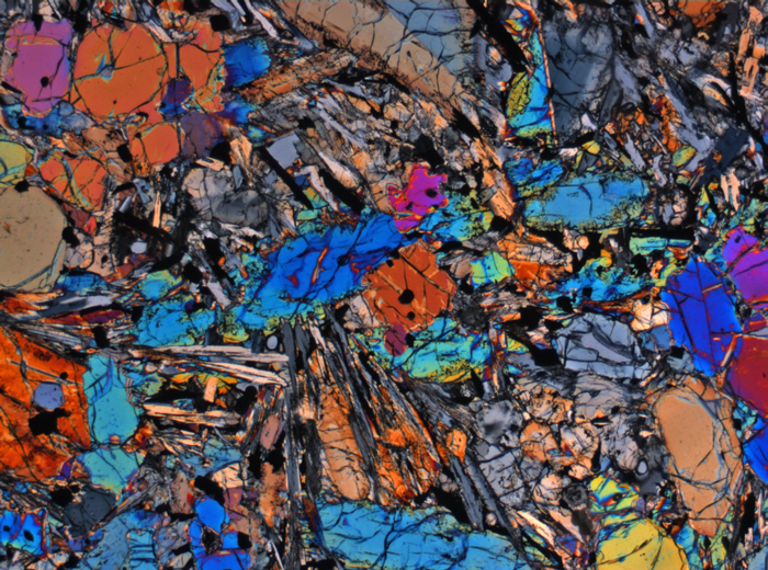 Thin Section Photograph of Apollo 12 Sample 12075,80 in Cross-Polarized Light at 2.5x Magnification and 2.85 mm Field of View (View #1)
