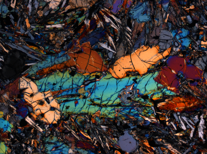 Thin Section Photograph of Apollo 12 Sample 12075,80 in Cross-Polarized Light at 2.5x Magnification and 2.85 mm Field of View (View #2)