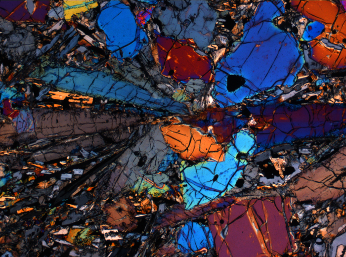 Thin Section Photograph of Apollo 12 Sample 12075,80 in Cross-Polarized Light at 2.5x Magnification and 2.85 mm Field of View (View #3)