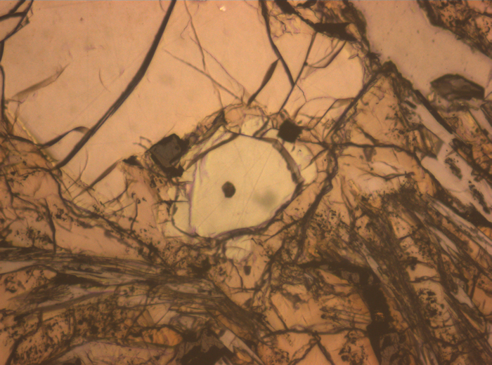 Thin Section Photograph of Apollo 12 Sample 12075,80 in Reflected Light at 10x Magnification and 0.7 mm Field of View (View #5)
