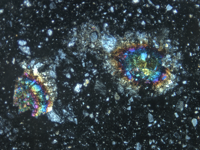 Thin Section Photograph of Apollo 14 Sample 14047,50 in Cross-Polarized Light at 10x Magnification and 1.15 mm Field of View (View #2)