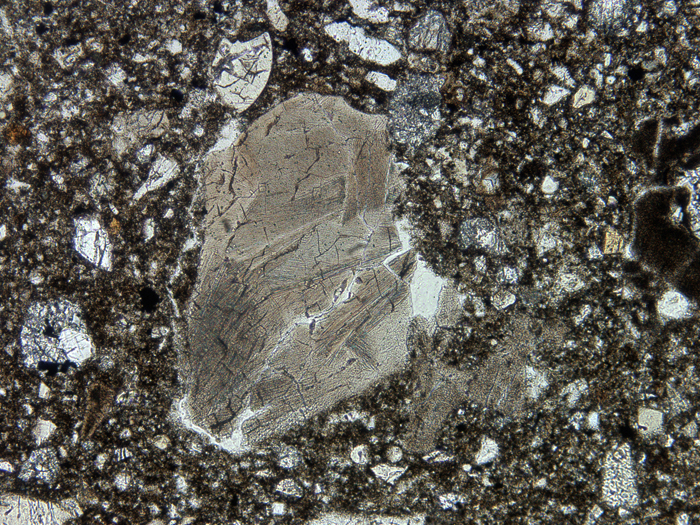 Thin Section Photograph of Apollo 14 Sample 14047,50 in Plane-Polarized Light at 10x Magnification and 1.15 mm Field of View (View #3)