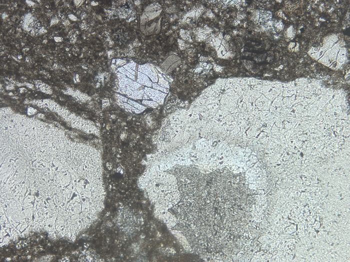 Thin Section Photograph of Apollo 14 Sample 14047,50 in Plane-Polarized Light at 10x Magnification and 1.15 mm Field of View (View #6)