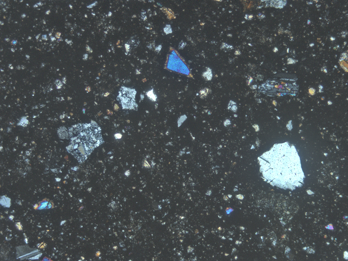 Thin Section Photograph of Apollo 14 Sample 14049,6 in Cross-Polarized Light at 5x Magnification and 2.3 mm Field of View (View #1)