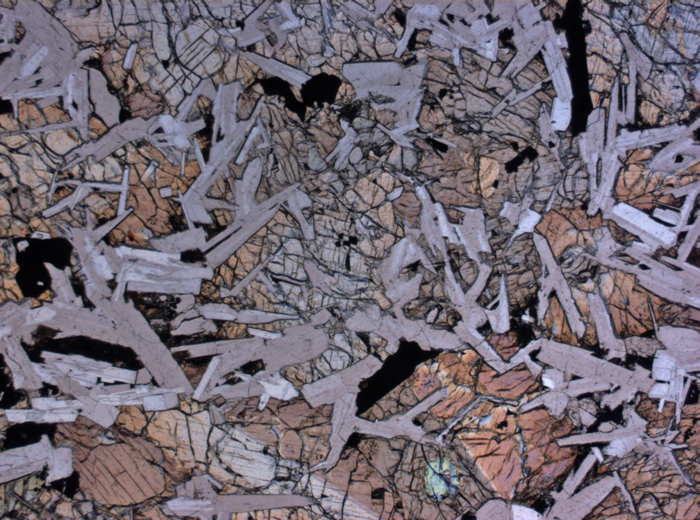 Thin Section Photograph of Apollo 14 Sample 14072,11 in Plane-Polarized Light at 2.5x Magnification and 2.85 mm Field of View (View #1)