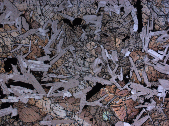 Thin Section Photograph of Apollo 14 Sample 14072,11 in Plane-Polarized Light at 2.5x Magnification and 2.85 mm Field of View (View #1)