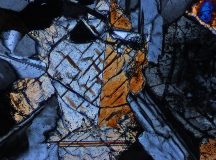 Thin Section Photograph of Apollo 14 Sample 14072,11 in Cross-Polarized Light at 10x Magnification and 0.7 mm Field of View (View #5)