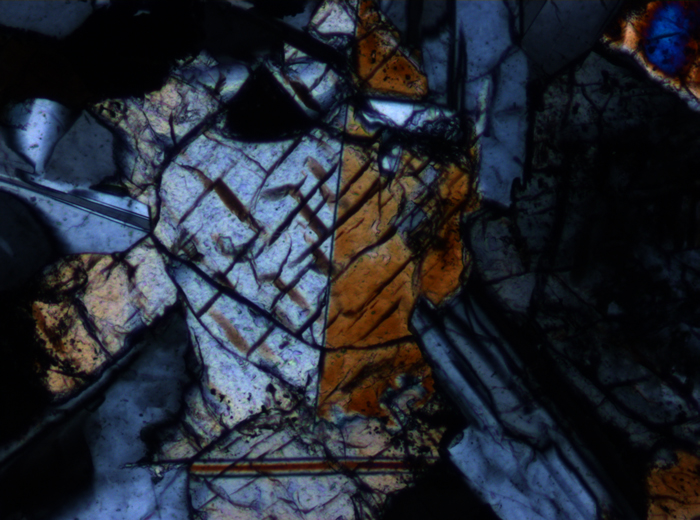 Thin Section Photograph of Apollo 14 Sample 14072,11 in Cross-Polarized Light at 10x Magnification and 0.7 mm Field of View (View #5)