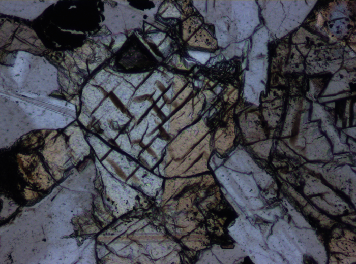 Thin Section Photograph of Apollo 14 Sample 14072,11 in Plane-Polarized Light at 10x Magnification and 0.7 mm Field of View (View #5)
