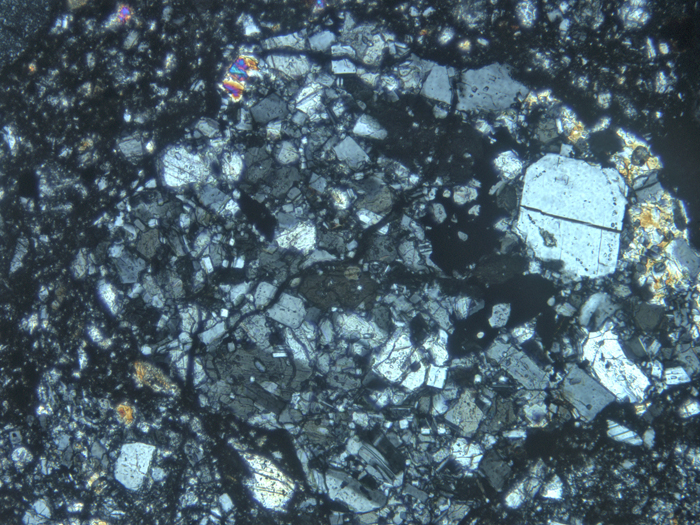 Thin Section Photograph of Apollo 14 Sample 14301,10 in Cross-Polarized Light at 10x Magnification and 1.15 mm Field of View (View #2)