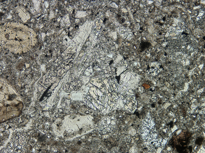 Thin Section Photograph of Apollo 14 Sample 14301,10 in Plane-Polarized Light at 10x Magnification and 1.15 mm Field of View (View #3)