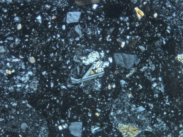 Thin Section Photograph of Apollo 14 Sample 14301,10 in Cross-Polarized Light at 10x Magnification and 1.15 mm Field of View (View #4)