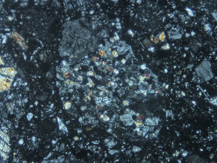 Thin Section Photograph of Apollo 14 Sample 14301,10 in Cross-Polarized Light at 10x Magnification and 1.15 mm Field of View (View #6)