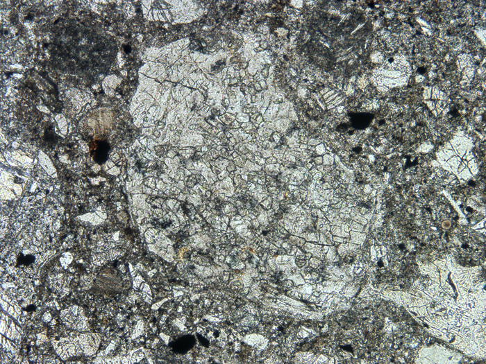 Thin Section Photograph of Apollo 14 Sample 14301,10 in Plane-Polarized Light at 10x Magnification and 1.15 mm Field of View (View #6)