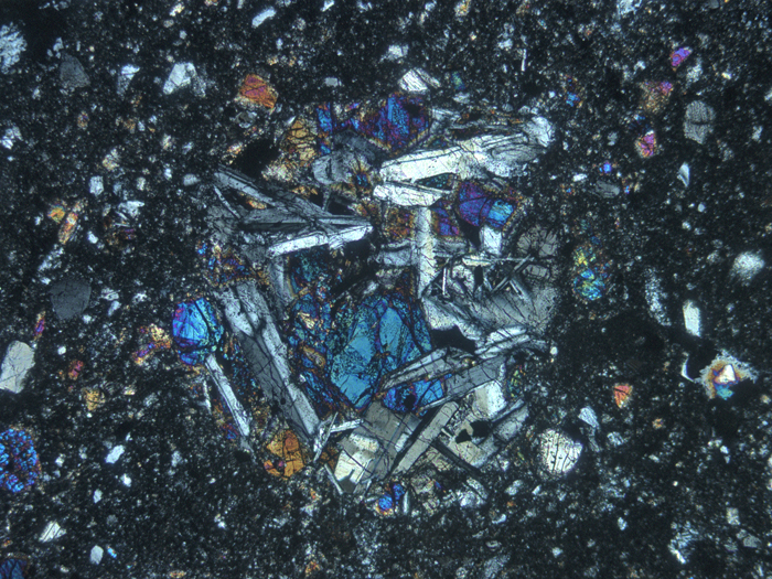 Thin Section Photograph of Apollo 14 Sample 14304,4 in Cross-Polarized Light at 5x Magnification and 2.3 mm Field of View (View #1)