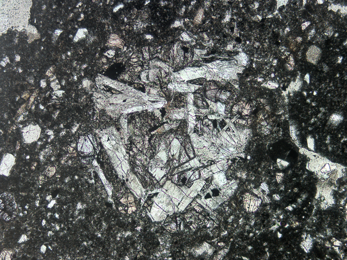 Thin Section Photograph of Apollo 14 Sample 14304,4 in Plane-Polarized Light at 5x Magnification and 2.3 mm Field of View (View #1)