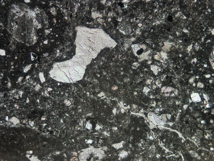 Thin Section Photograph of Apollo 14 Sample 14304,4 in Plane-Polarized Light at 5x Magnification and 2.3 mm Field of View (View #2)